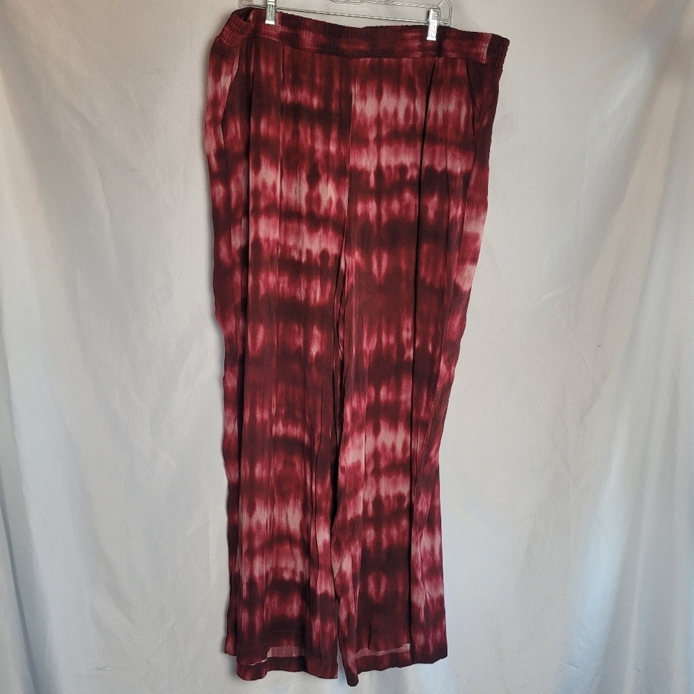 Torrid Burgundy Red Tie Dye Wide Leg Gauzy Casual Baggy Pull On Pants Size 2(2X)